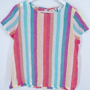 C&C California colorful striped short sleeve linen loose fit beachy boxy t-shirt